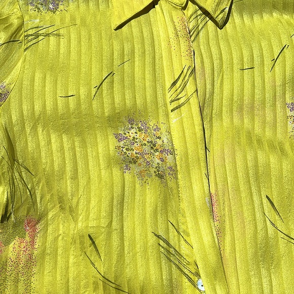 Vintage Lemon Yellow Silk Floral Blouse - Picture 3 of 9